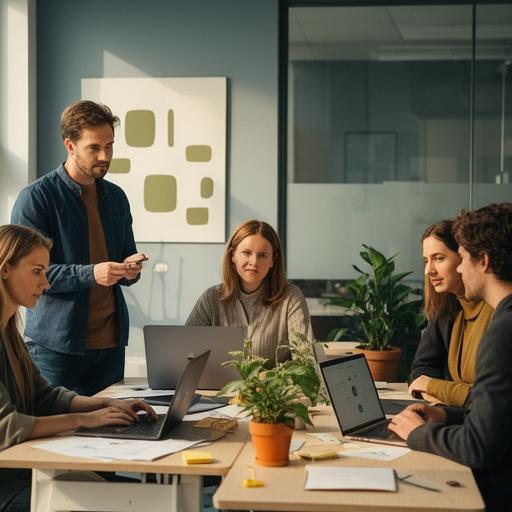 Teammeeting einer Kreativagentur mit sichtbarer Aufgabenverteilung