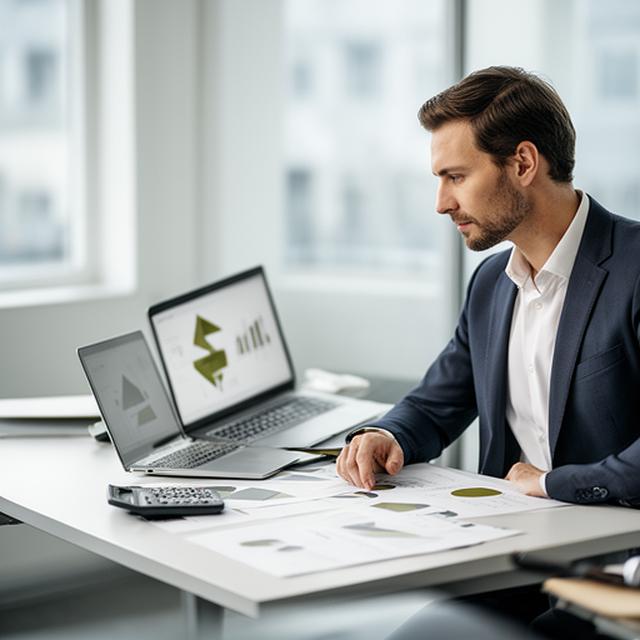 Gianmarco Wunschik analysiert Finanzkennzahlen an einem modernen Arbeitsplatz in Berlin